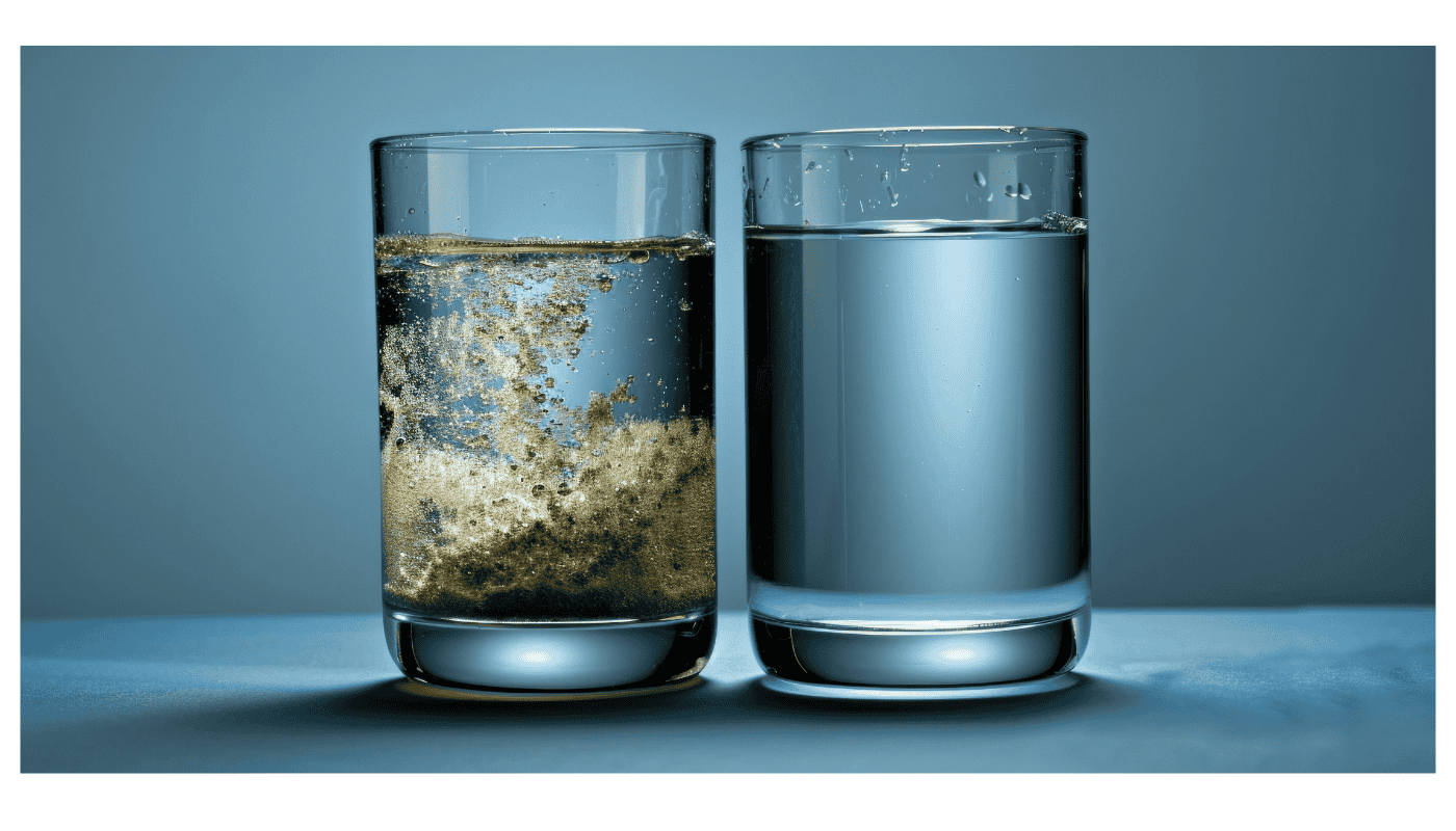 Two glasses of water, one pure one contaminated