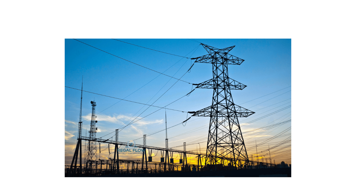 electricity pylons with a blue sky