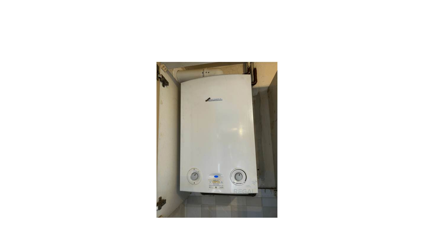 an installed combi boiler with regal flow logo