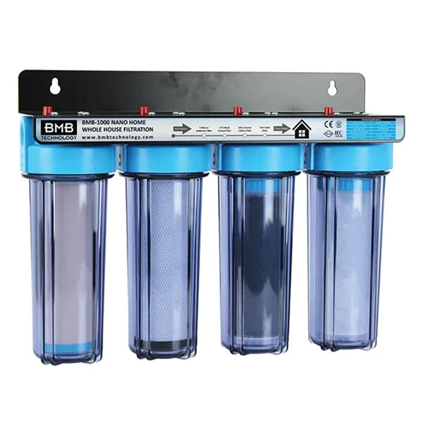 Whole house filtration system with four filters