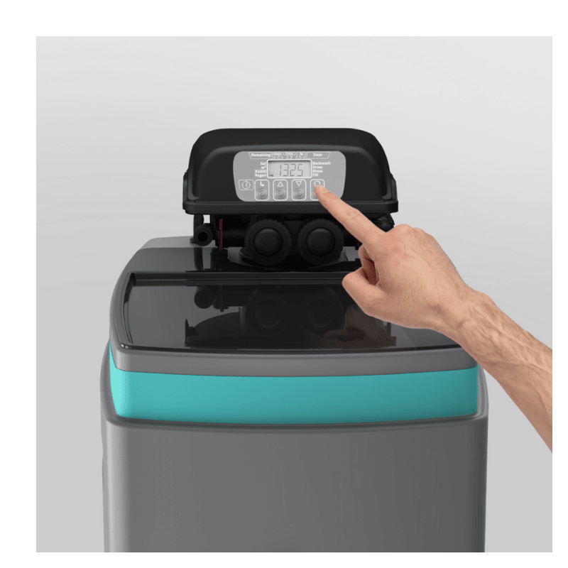 ecosoft water softener screen buttons being pressed