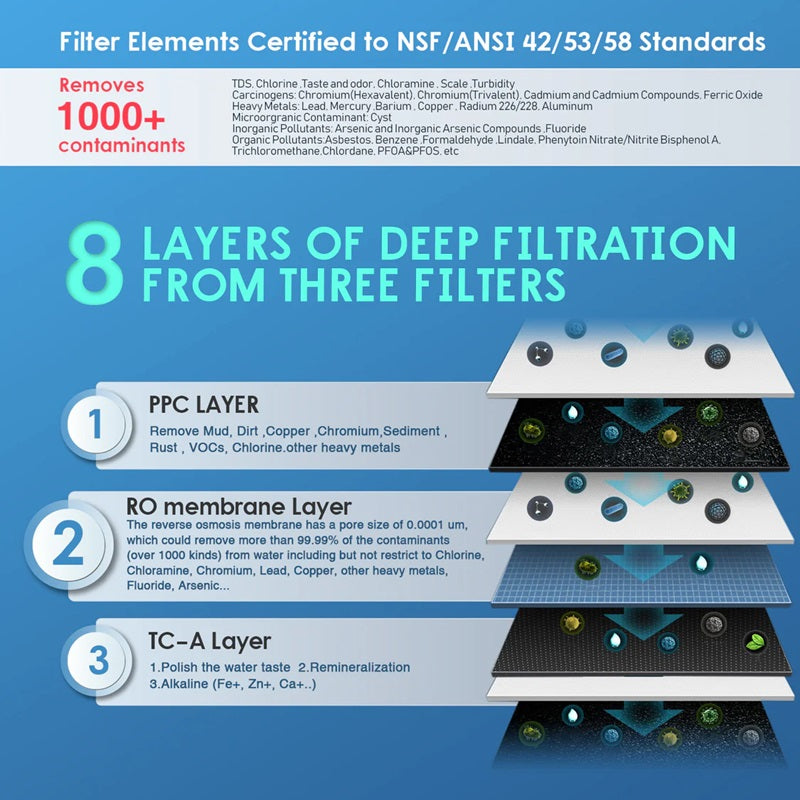 frizzlife px500 filtration process showing what is eliminated