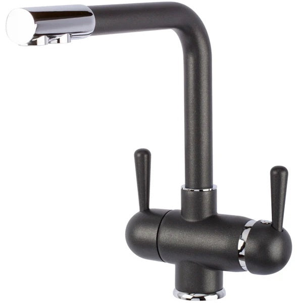 a black three way trilflow tap front view