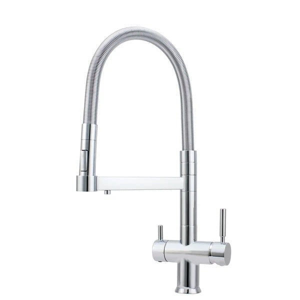 a three way filter tap with spout in chrome