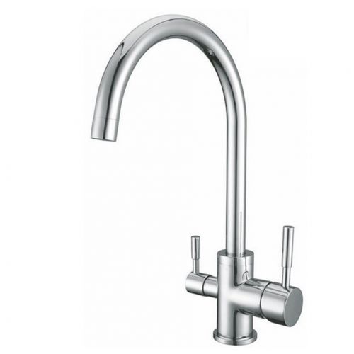 A chrome 3 way triflow tap front side view