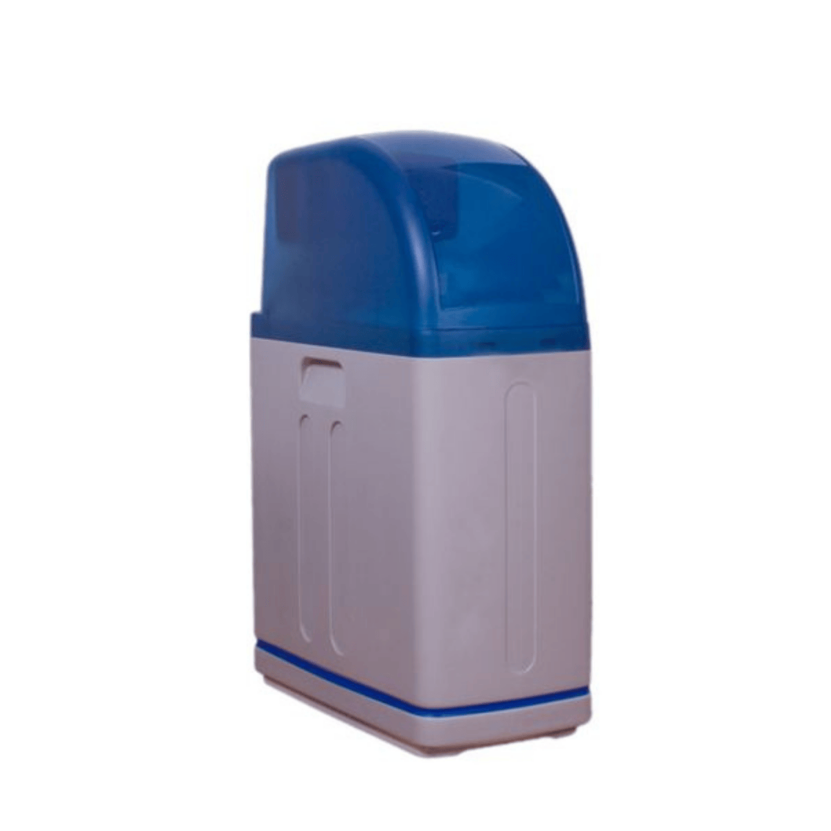 a blue and grey water softener