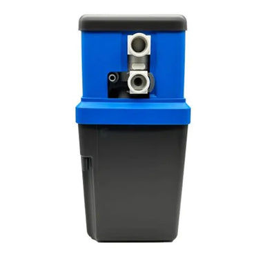 scalemaster water softener in blue and black rear view connectors