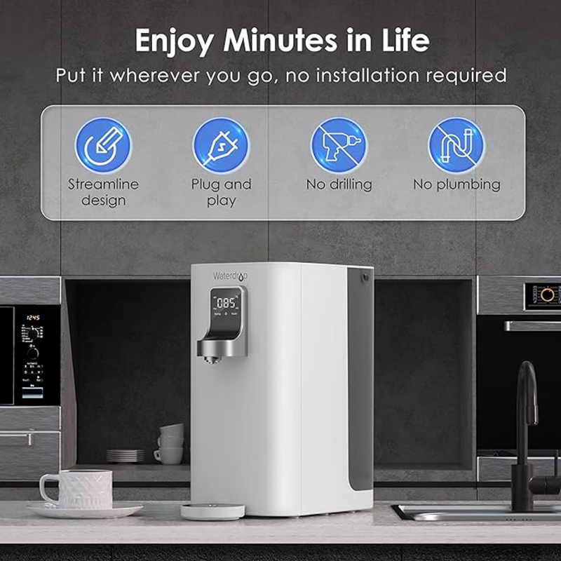 a graphic explaining how easy it it to install this countertop dispenser