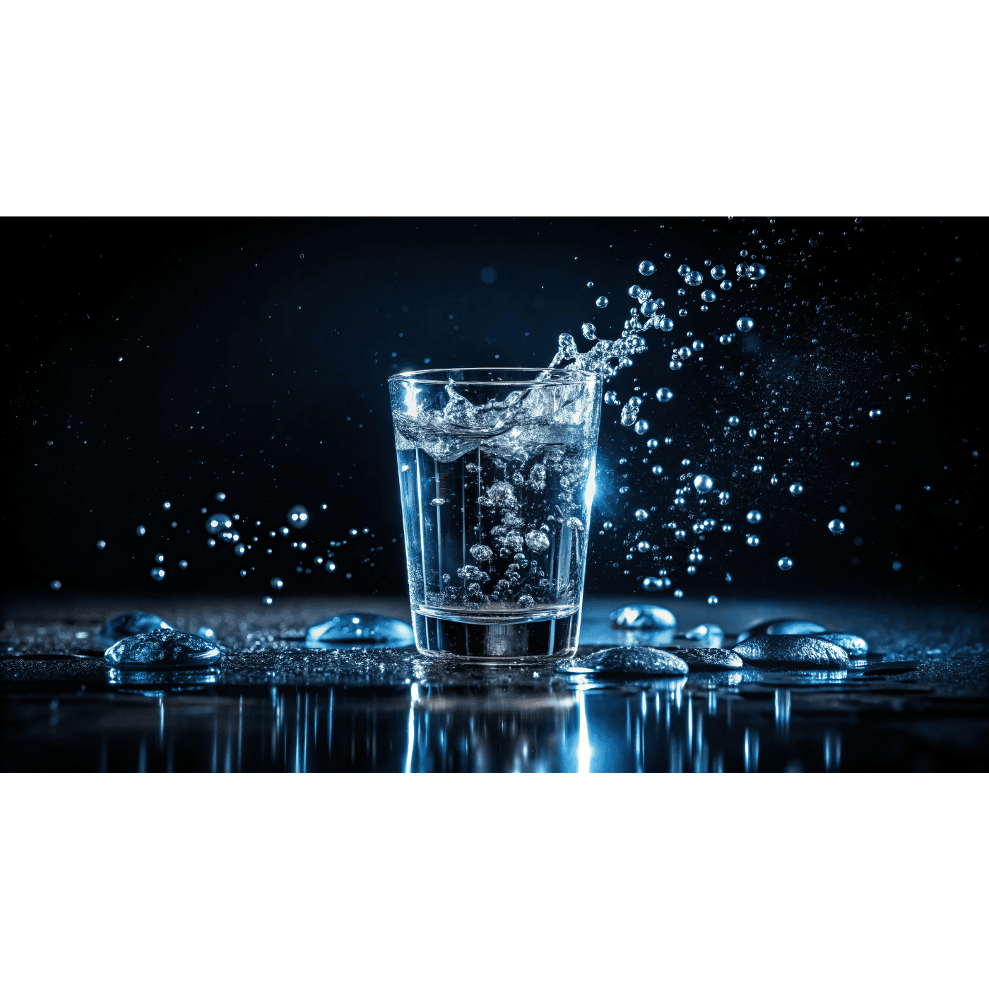 Glass of splashing water with dark background