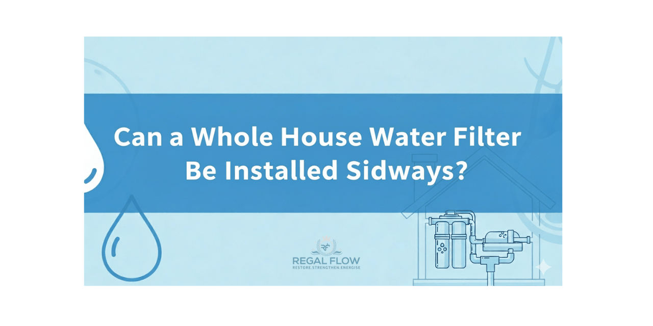 Can a whole house water filter be installed sideways with regal flow logo