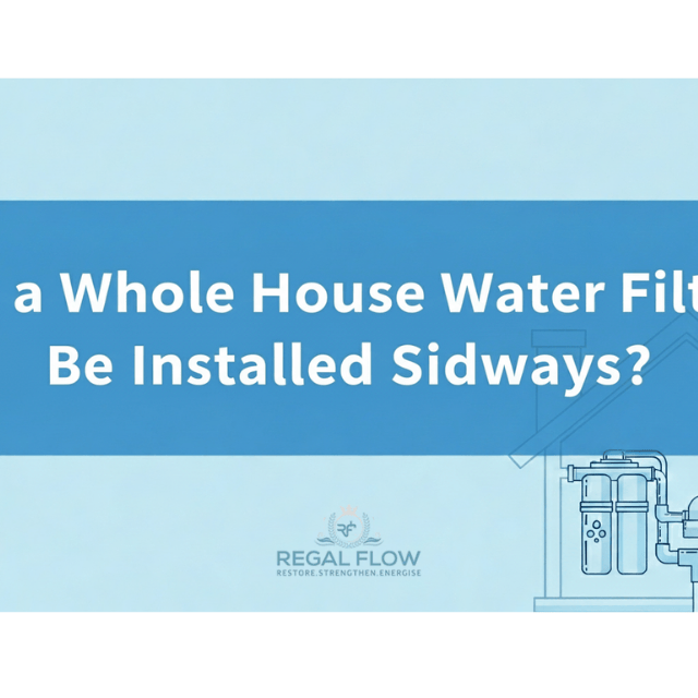 Can a whole house water filter be installed sideways with regal flow logo