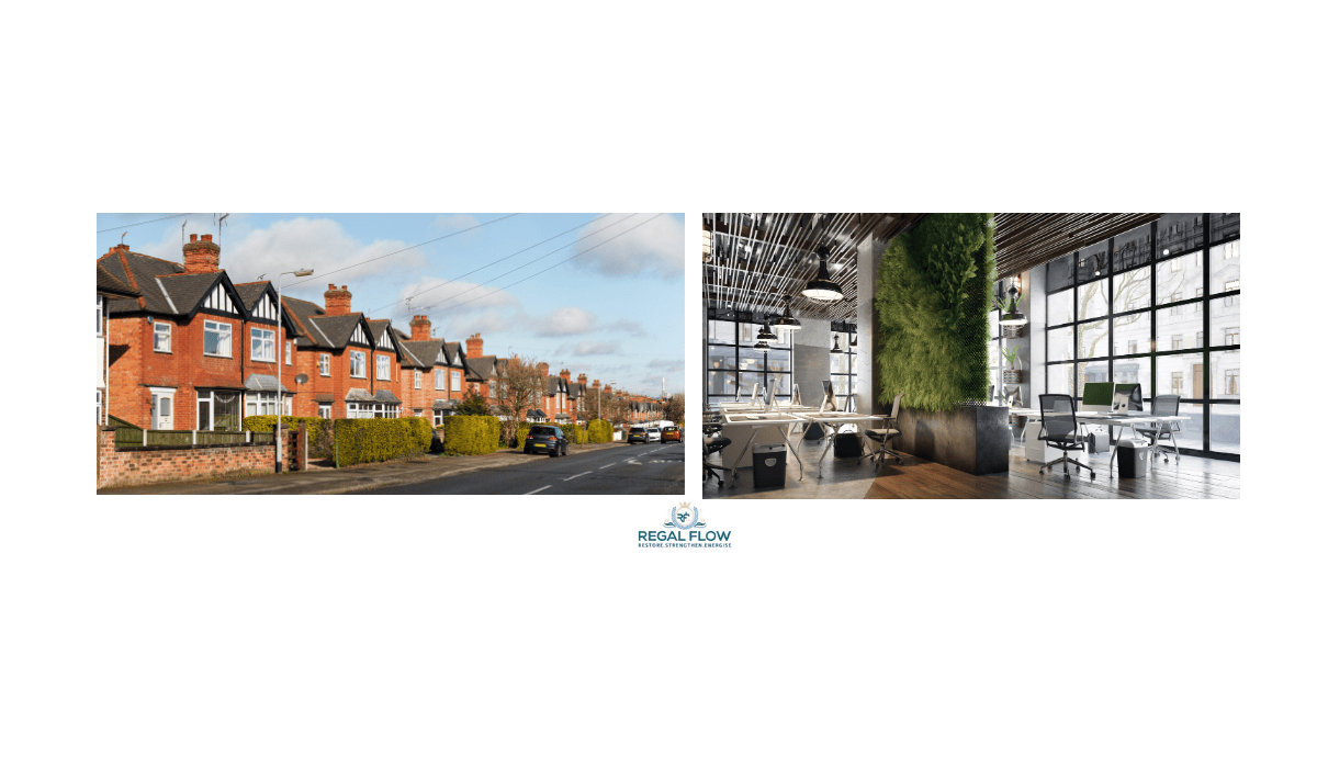 a row of houses and offices