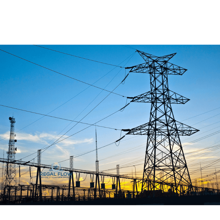 electricity pylons with a blue sky 