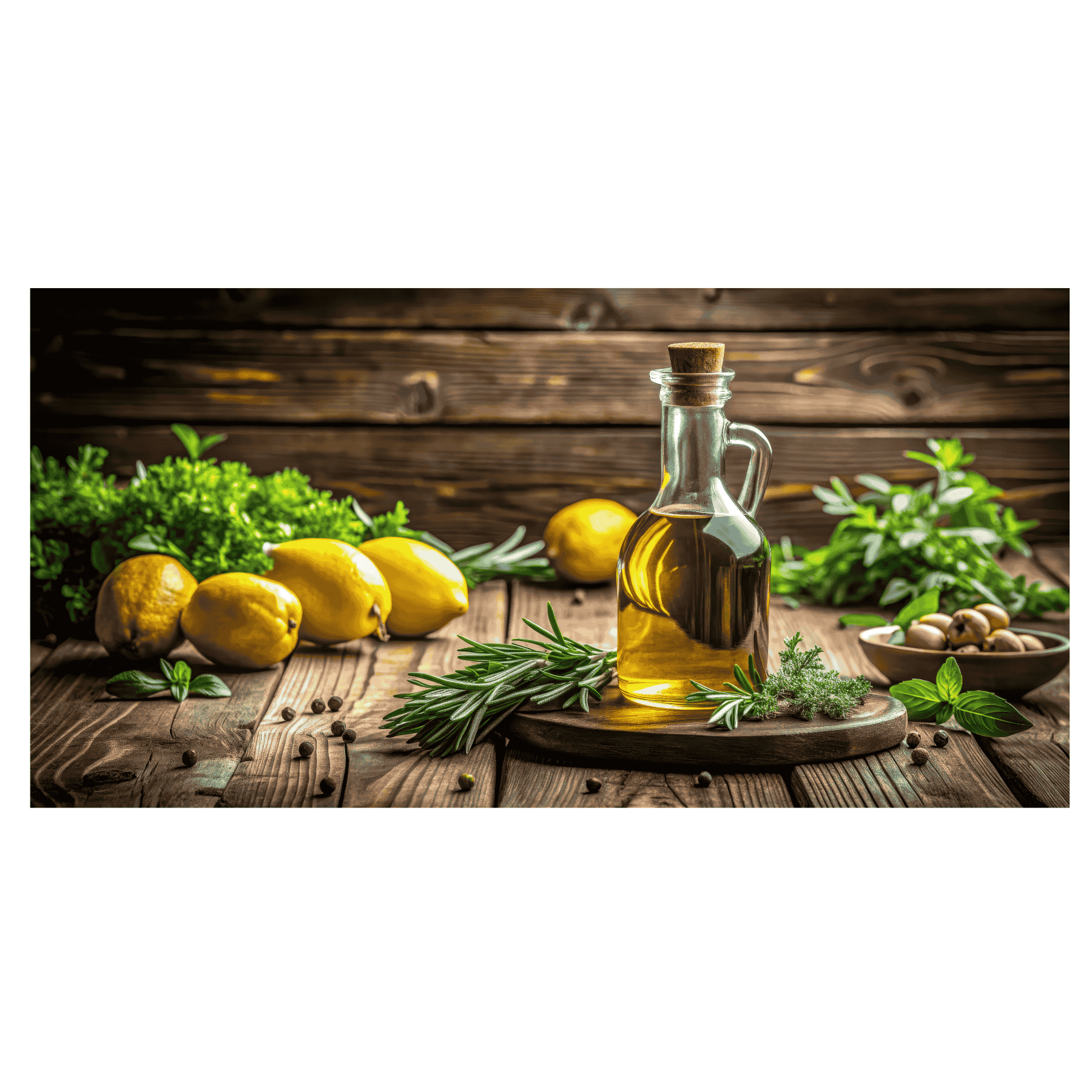 Lemons and a bottle of olive oil