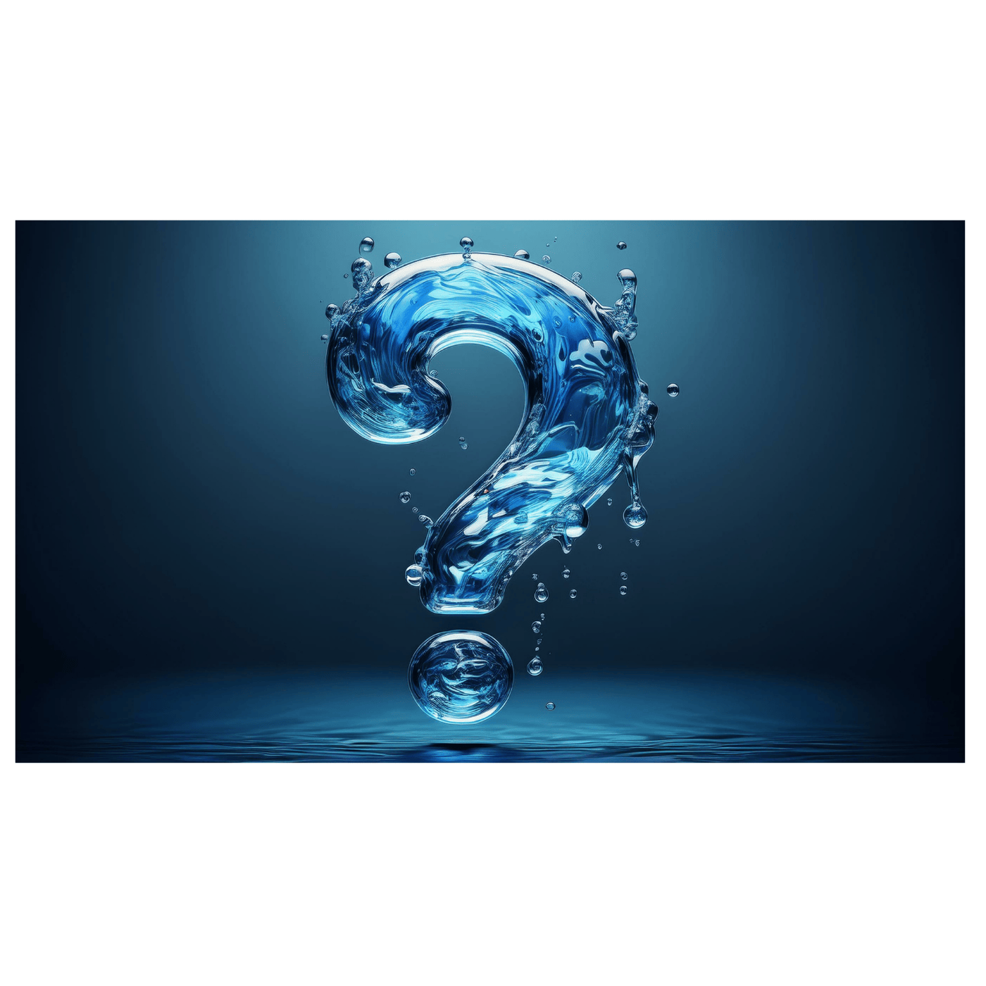 A dark blue water question mark