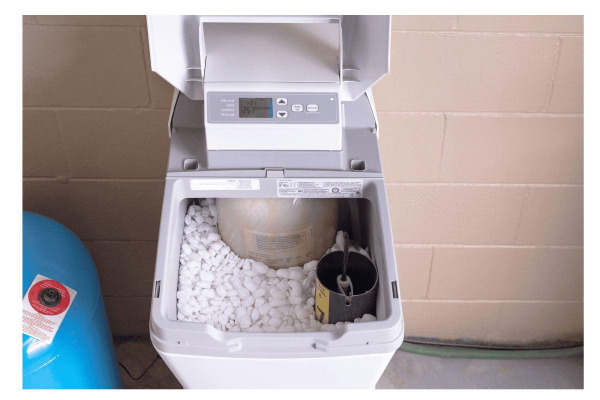 Water softener with salt in tank