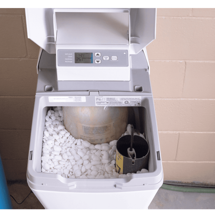 Water softener with salt in tank