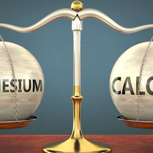 Scales balancing Magnesium and Calcium weights