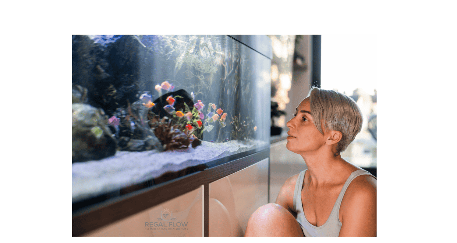 woman looking at an aquarium