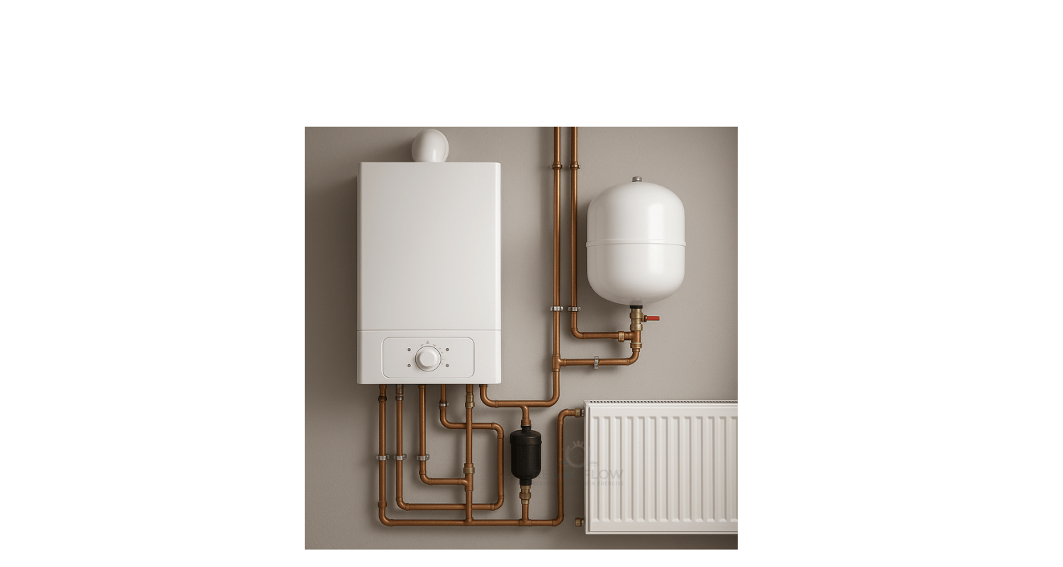 a central heating system with a radiator and regal flow logo