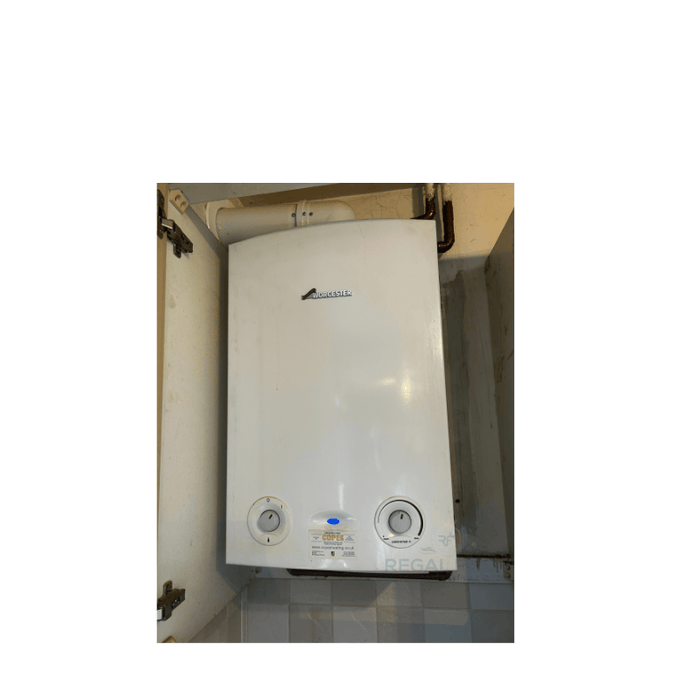 an installed combi boiler with regal flow logo