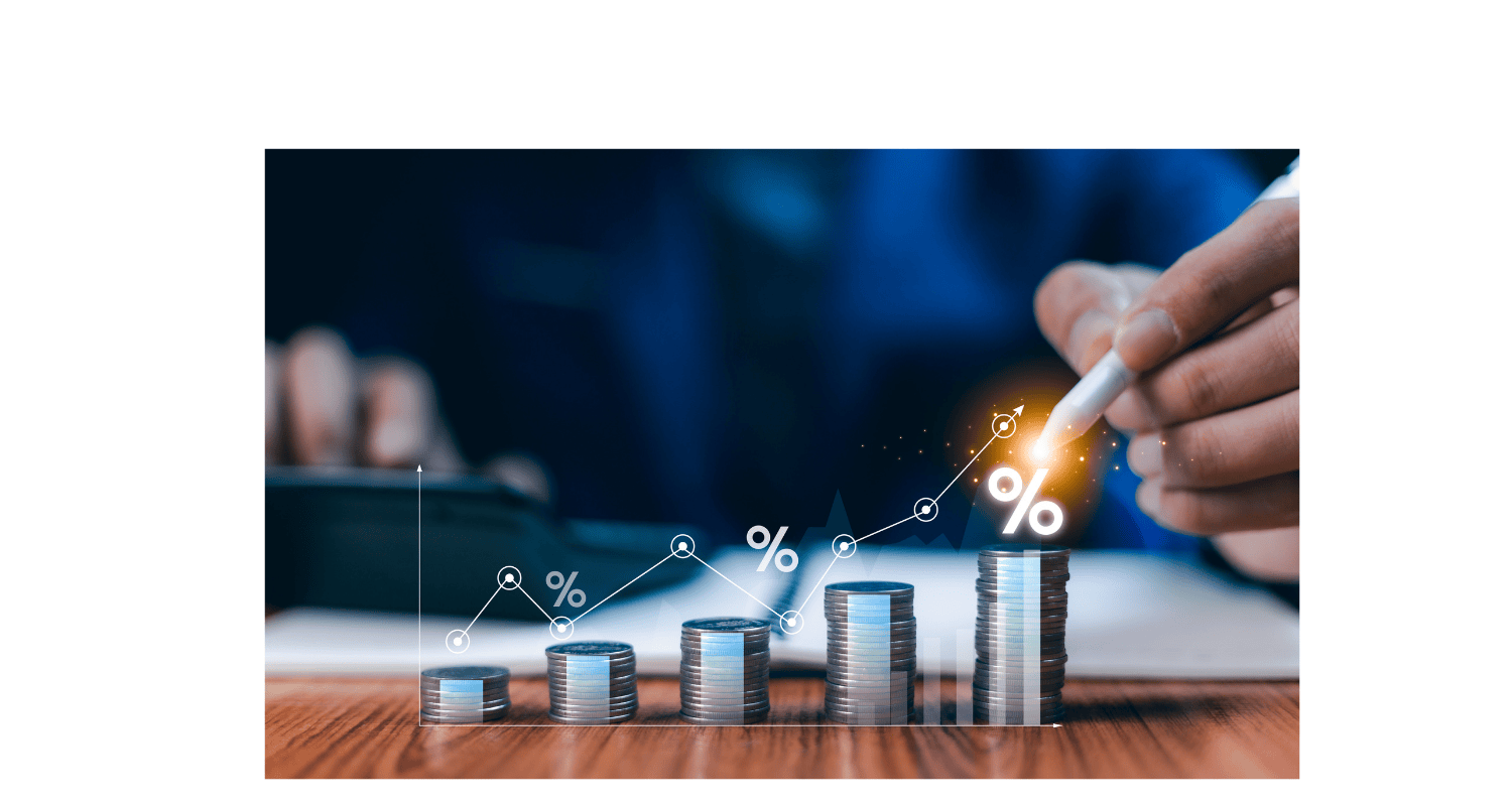 a selection of coins with percentage signs above