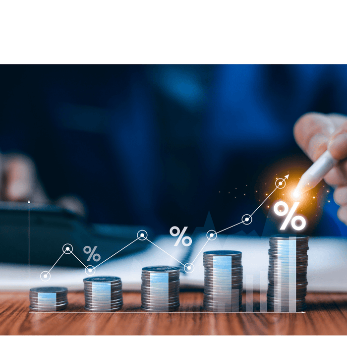 a selection of coins with percentage signs above