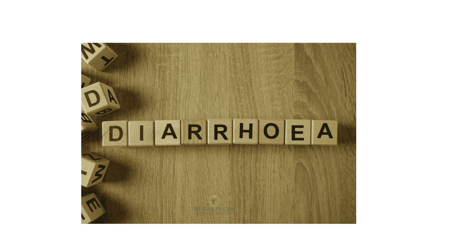Diarrhoea in scrabble letters and regal flow logo