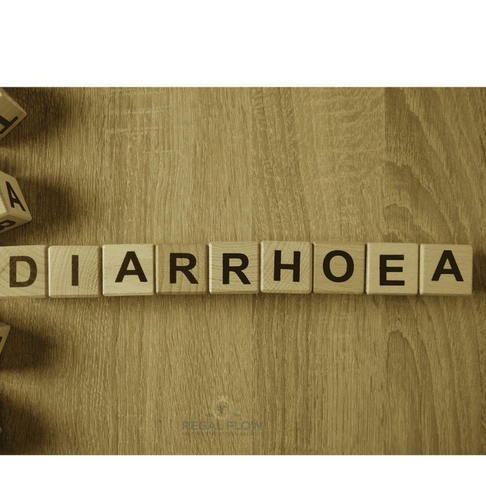 Diarrhoea in scrabble letters and regal flow logo