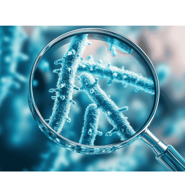 A magnifying glass looking at bacteria