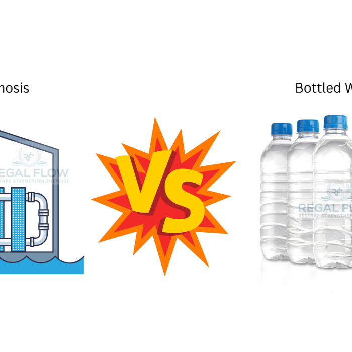 Home Reverse Osmosis System and bottles of water with Regal Flow logo