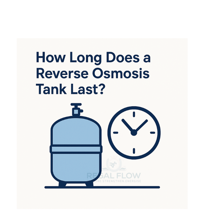 a reverse osmosis tank with a clock next to it asking "how long does a reverse osmosis tank last"