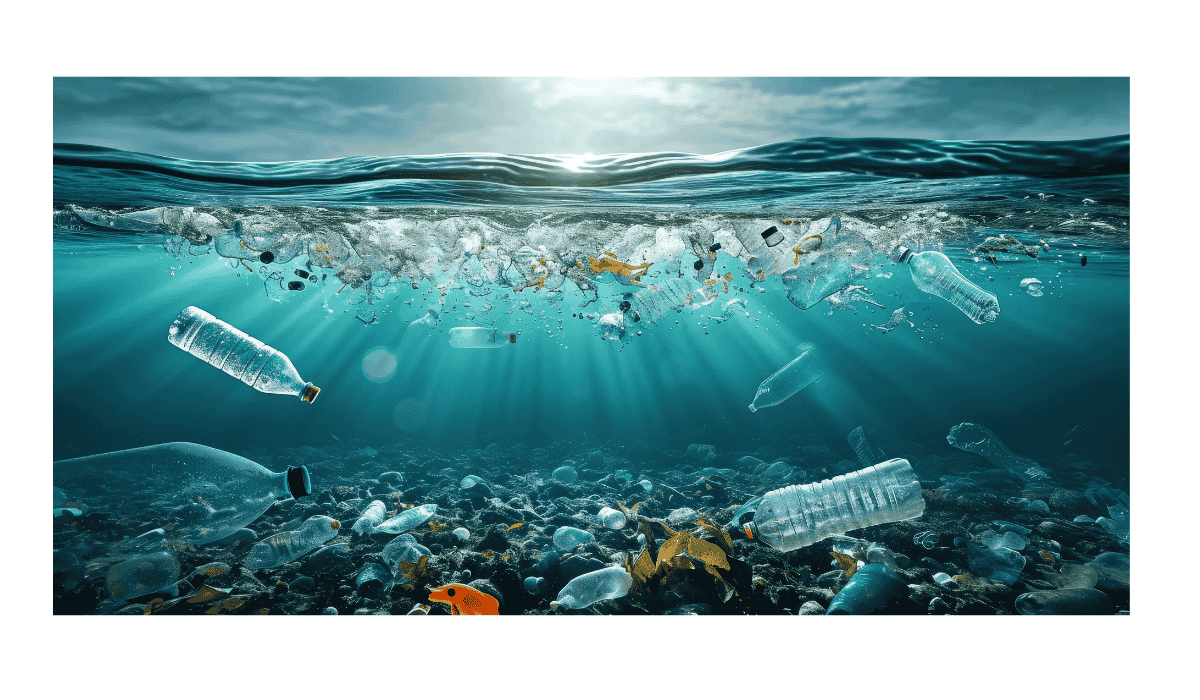 used plastic water bottles in the ocean