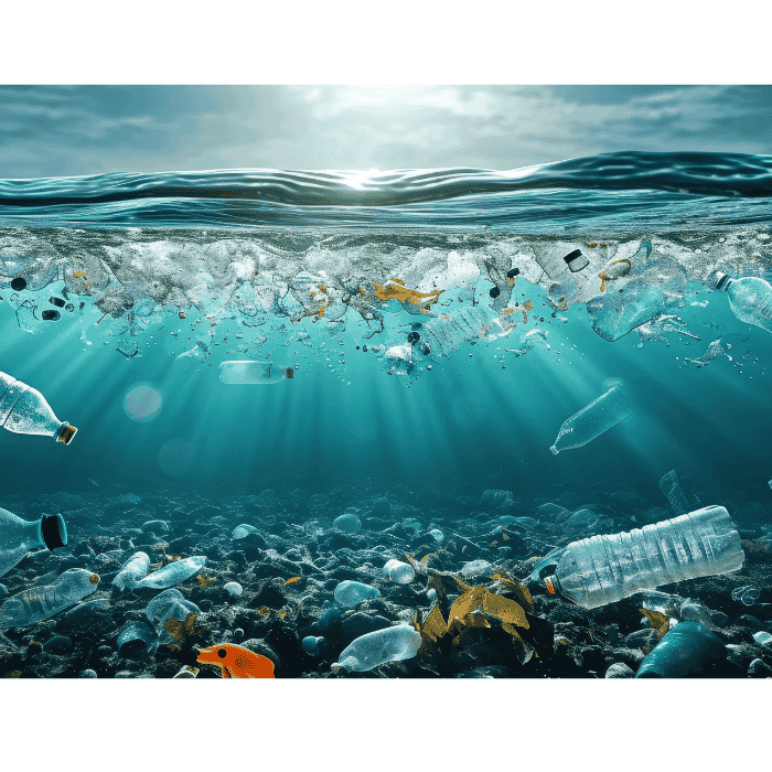 used plastic water bottles in the ocean