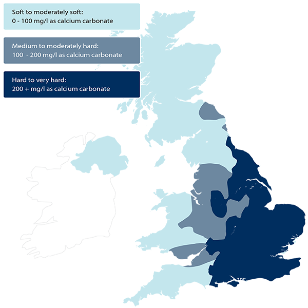 Hard Water graphic of the UK