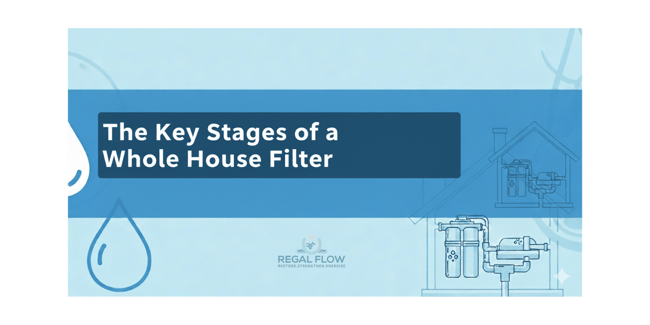 The key stages of a whole house filter with regal flow logo