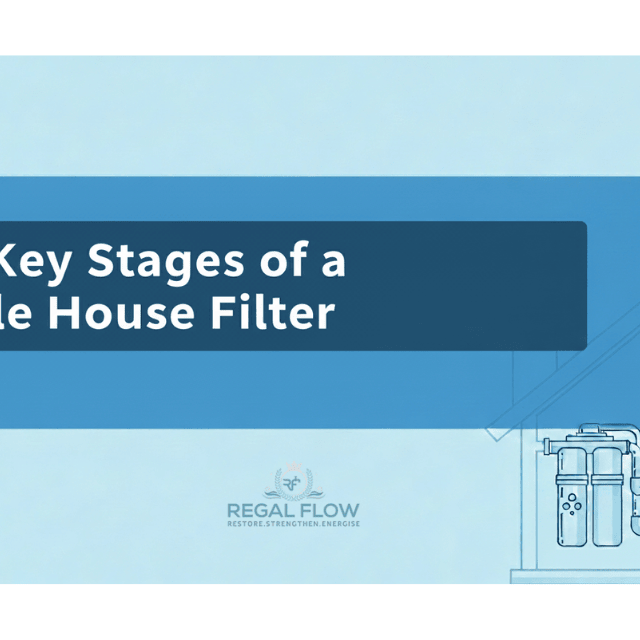 The key stages of a whole house filter with regal flow logo