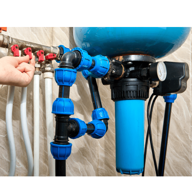 Water pressure tank and whole house filter