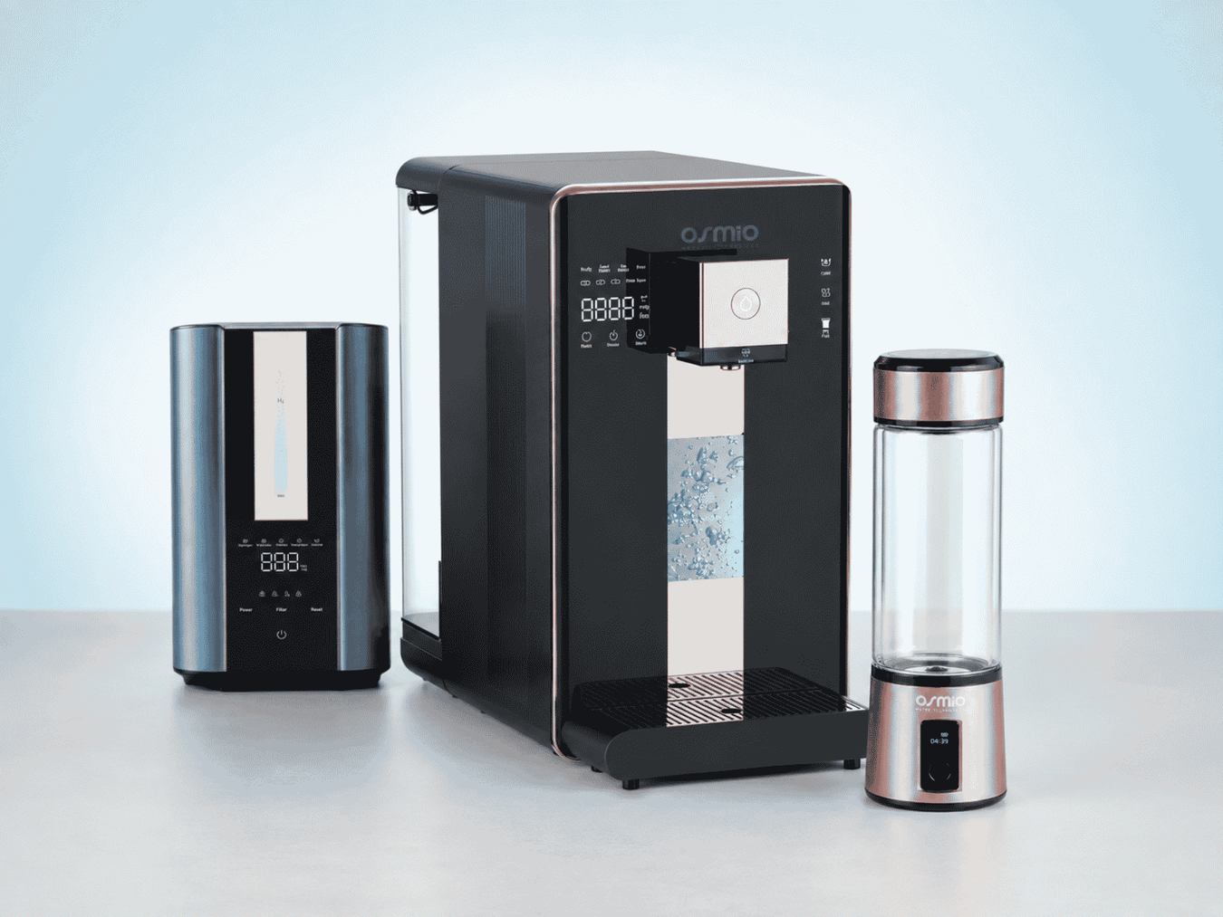two black hydrogen water systtems and a hydrogen bottle