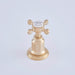 Satin brass hot tap handle with white ceramic cap engraved with ‘HOT’