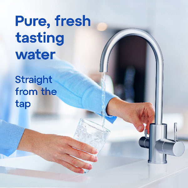 Aquaphor RO-101S installed under dark kitchen sink for pure water