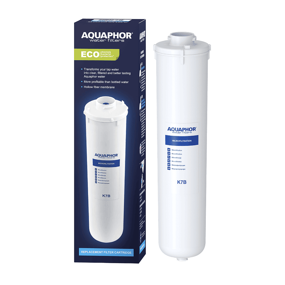 Aquaphor water filter cartridge and packaging on a white background with product code K7B