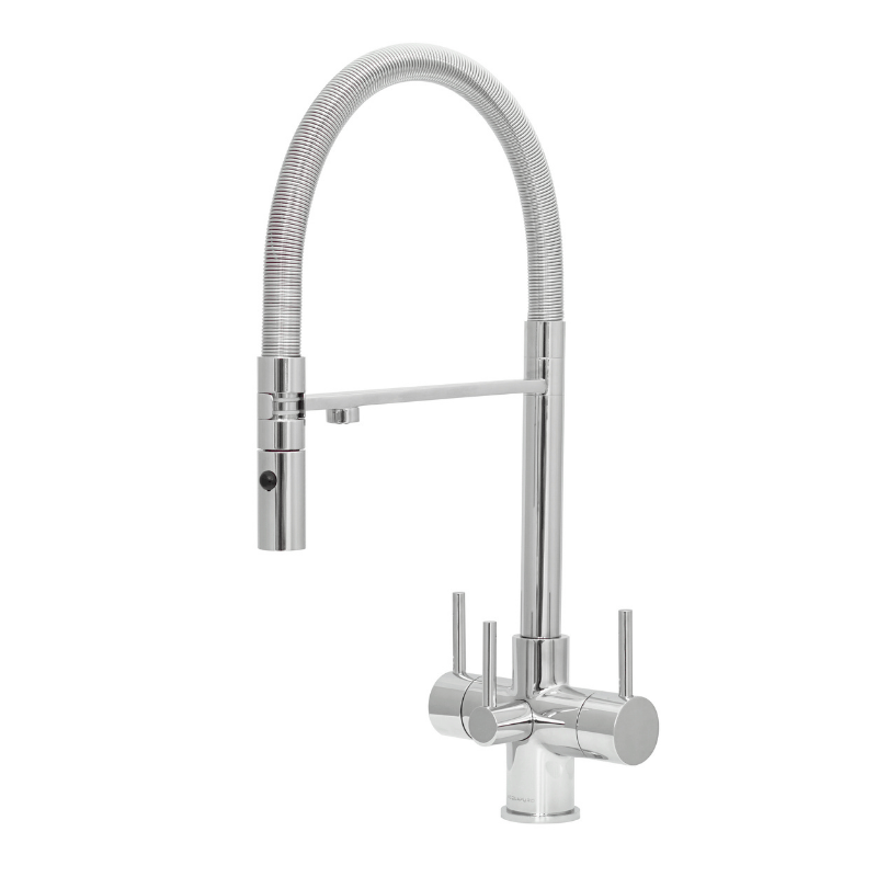 Aquila 3 chrome 3-way mixer tap with pull-down sprayer design