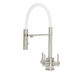 Aquila SQ brushed steel 3-way tap with white flexible spout and square base