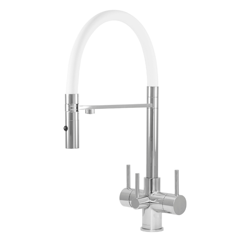 Aquila 3 white 3-way mixer tap with modern flexible spout