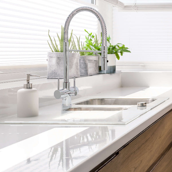 Aquila 3 chrome pull-down 3-way tap with dual lever handles