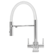Aquila SQ chrome 3-way tap with white flexible hose and square base for filtered water