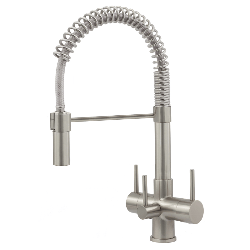 Milano 3 brushed steel 3-way mixer tap with flexible pull-down hose