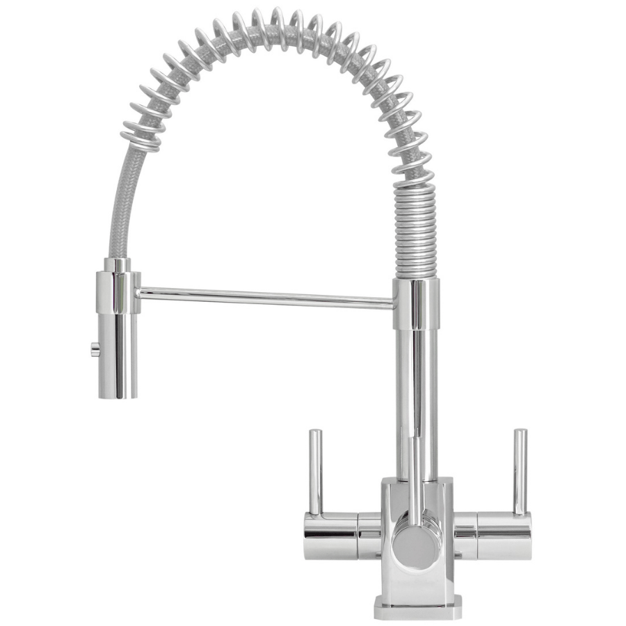 Milano SQ chrome 3-way kitchen tap with square base and angled spout for filtered water