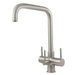 Acquapuro Monza 3 brushed steel 3-way kitchen tap with square spout and three levers